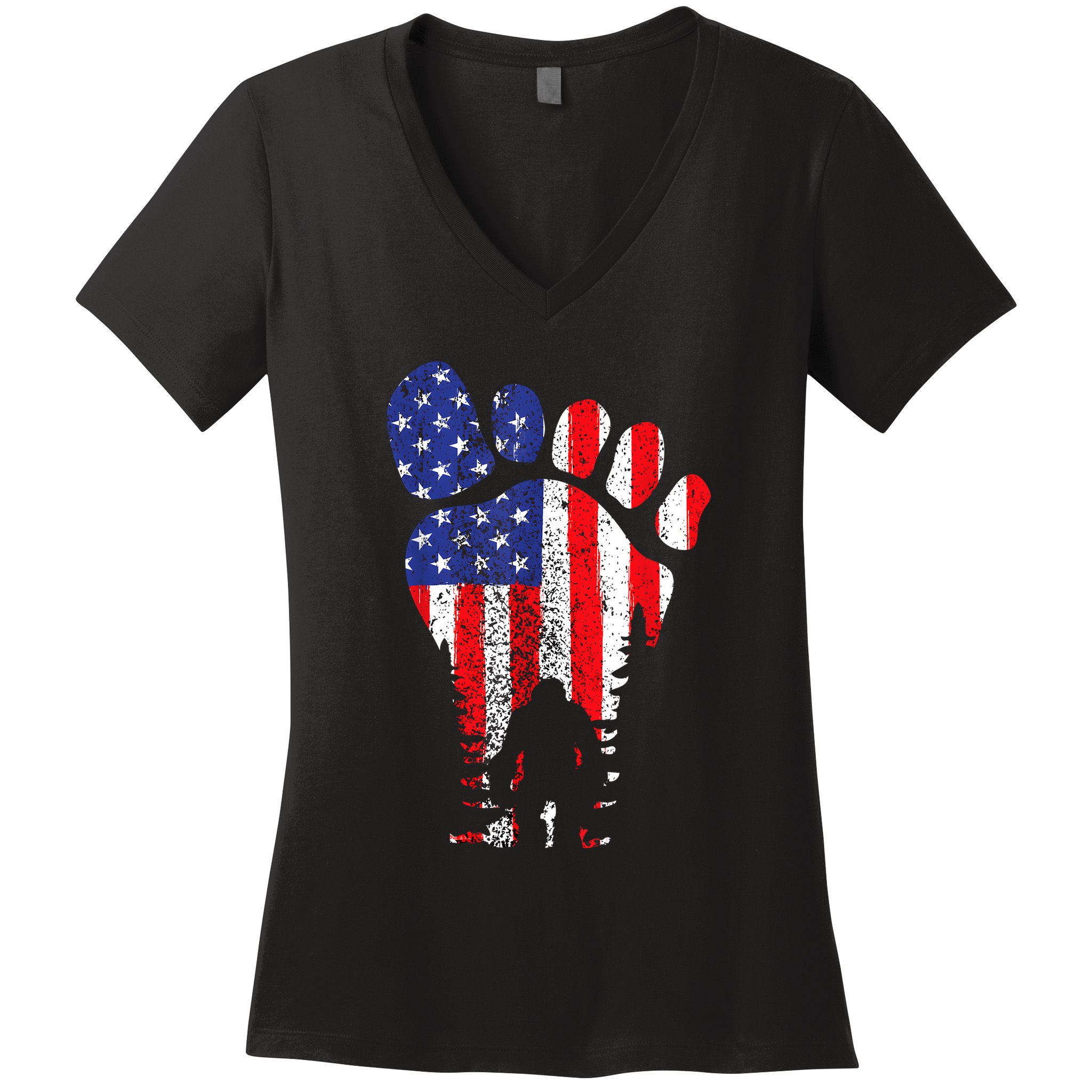 Bigfoot 4th Of July Sasquatch American Flag Patriotic Women's V-Neck T-Shirt