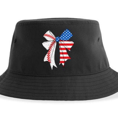 Baseball 4th Of July Coquette Bow Women Baseball Mom Sustainable Bucket Hat
