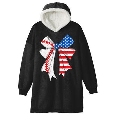 Baseball 4th Of July Coquette Bow Women Baseball Mom Hooded Wearable Blanket