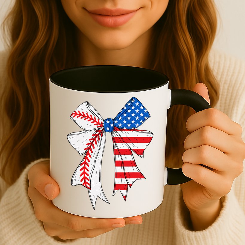 Baseball 4th Of July Coquette Bow Women Baseball Mom Mug