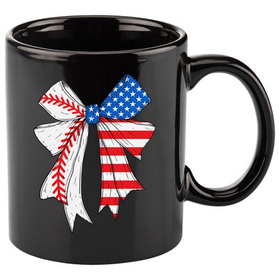 Baseball 4th Of July Coquette Bow Women Baseball Mom 11oz C Handle Ceramic Mug