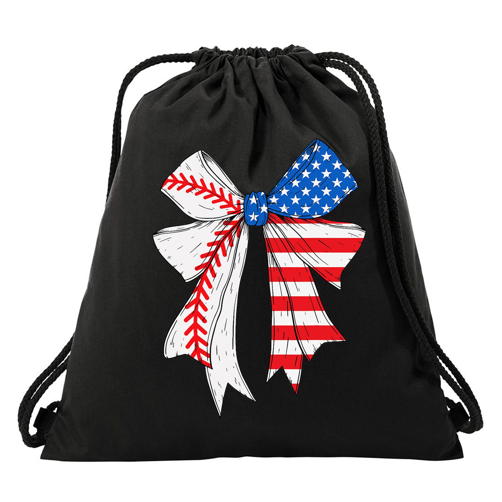 Baseball 4th Of July Coquette Bow Women Baseball Mom Drawstring Bag