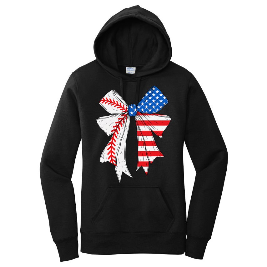 Baseball 4th Of July Coquette Bow Women Baseball Mom Women's Pullover Hoodie