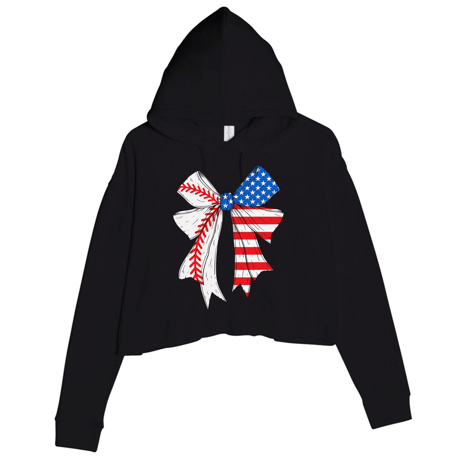 Baseball 4th Of July Coquette Bow Women Baseball Mom Crop Fleece Hoodie