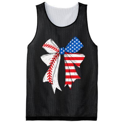 Baseball 4th Of July Coquette Bow Women Baseball Mom Mesh Reversible Basketball Jersey Tank