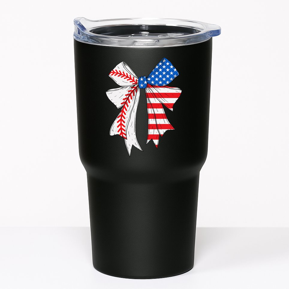 Baseball 4th Of July Coquette Bow Women Baseball Mom Tumbler
