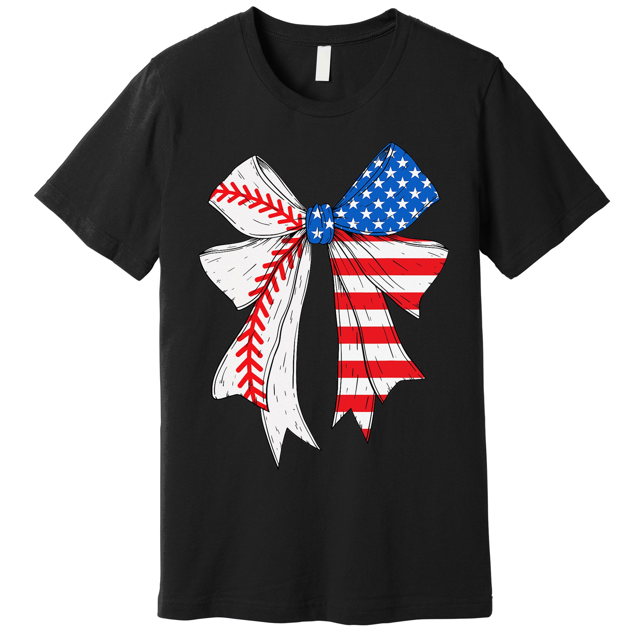 Baseball 4th Of July Coquette Bow Women Baseball Mom Premium T-Shirt