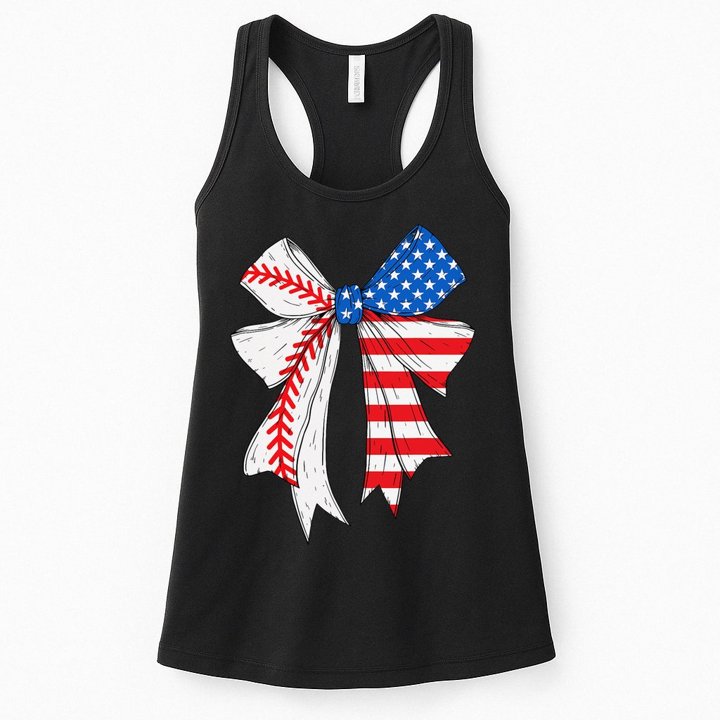 Baseball 4th Of July Coquette Bow Women Baseball Mom Womens Tank Top