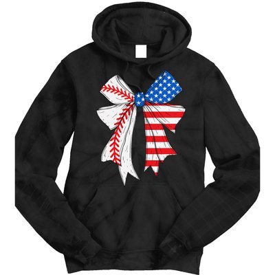 Baseball 4th Of July Coquette Bow Women Baseball Mom Tie Dye Hoodie