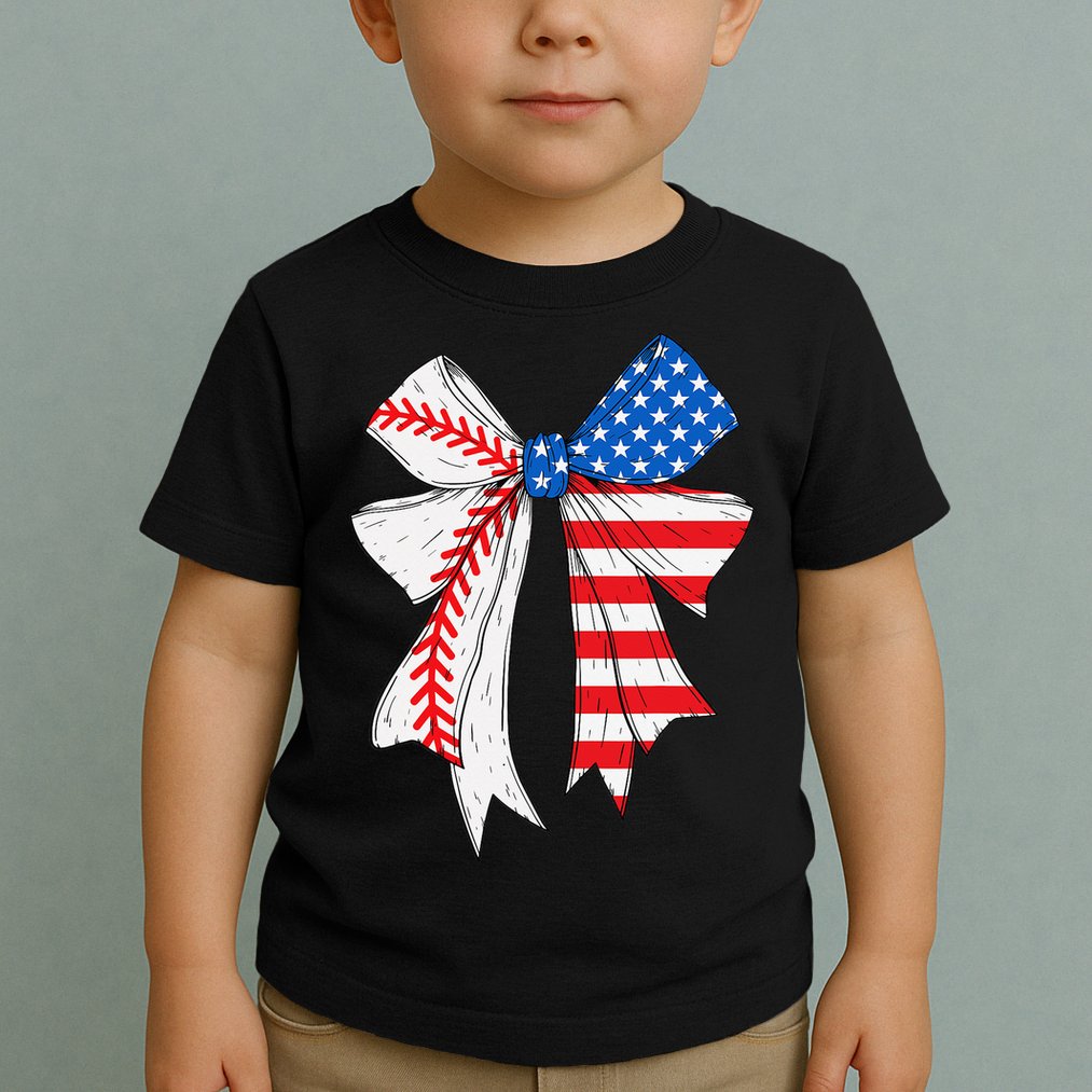 Baseball 4th Of July Coquette Bow Women Baseball Mom Toddler T-Shirt