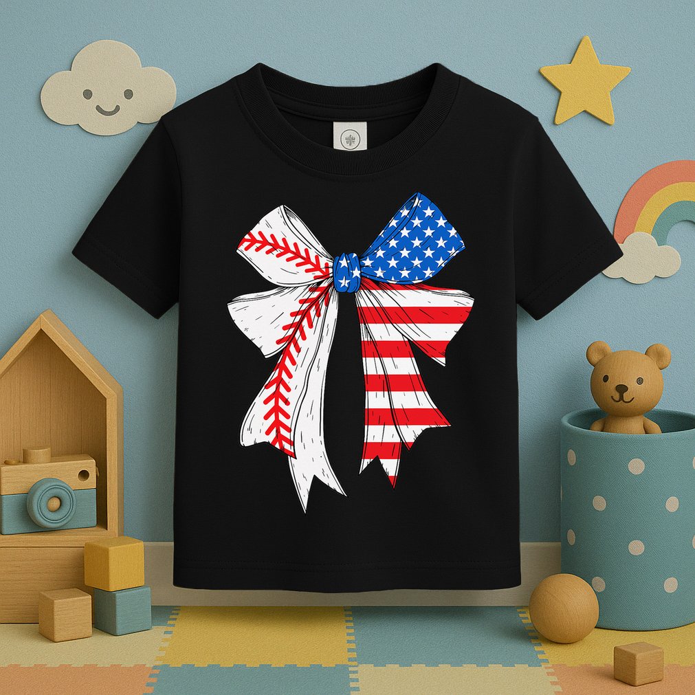 Baseball 4th Of July Coquette Bow Women Baseball Mom Toddler T-Shirt
