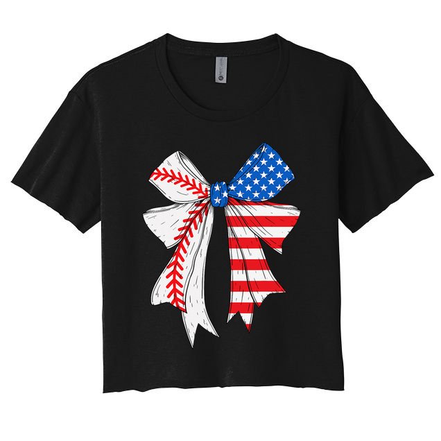 Baseball 4th Of July Coquette Bow Women Baseball Mom Women's Crop Top Tee