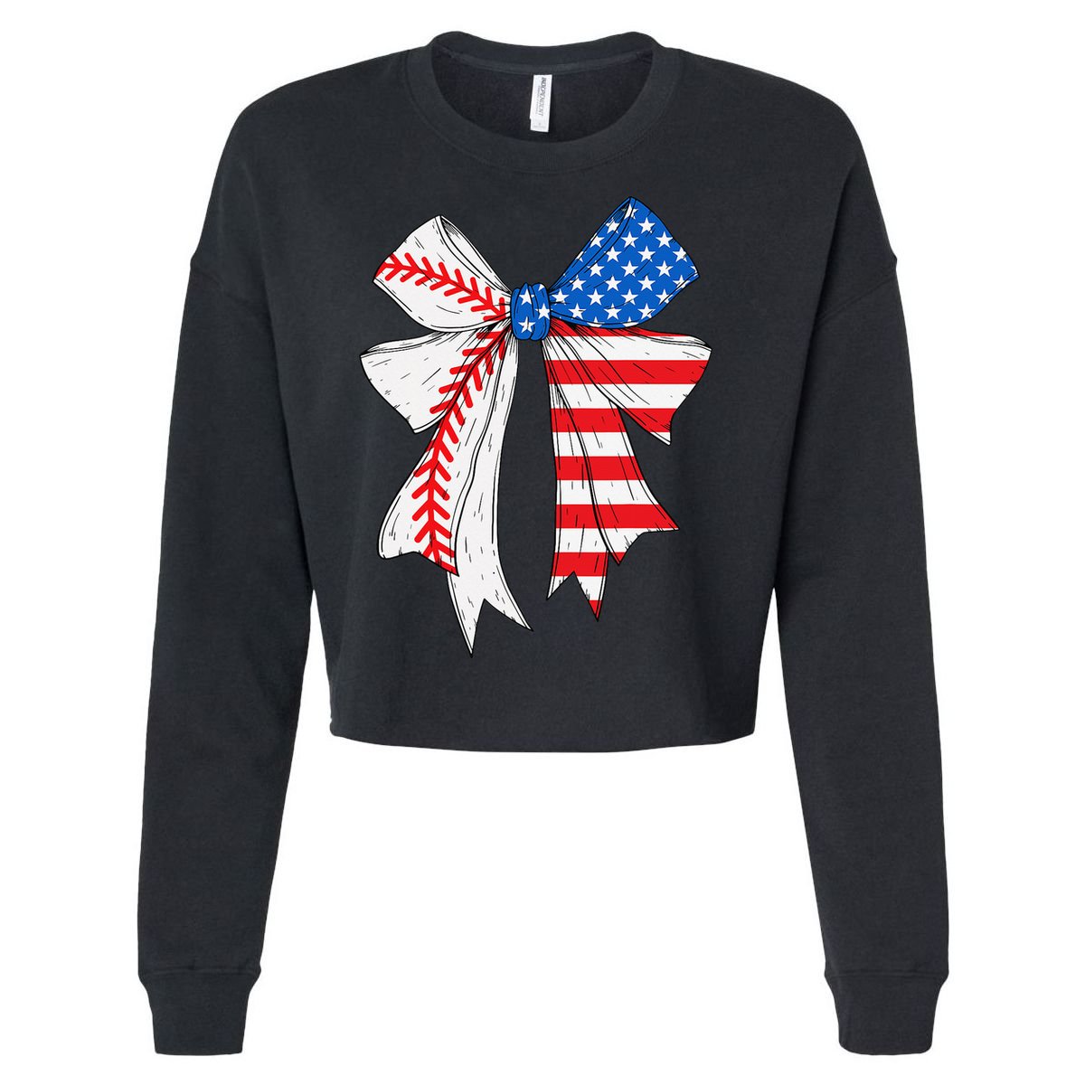Baseball 4th Of July Coquette Bow Women Baseball Mom Cropped Pullover Crew