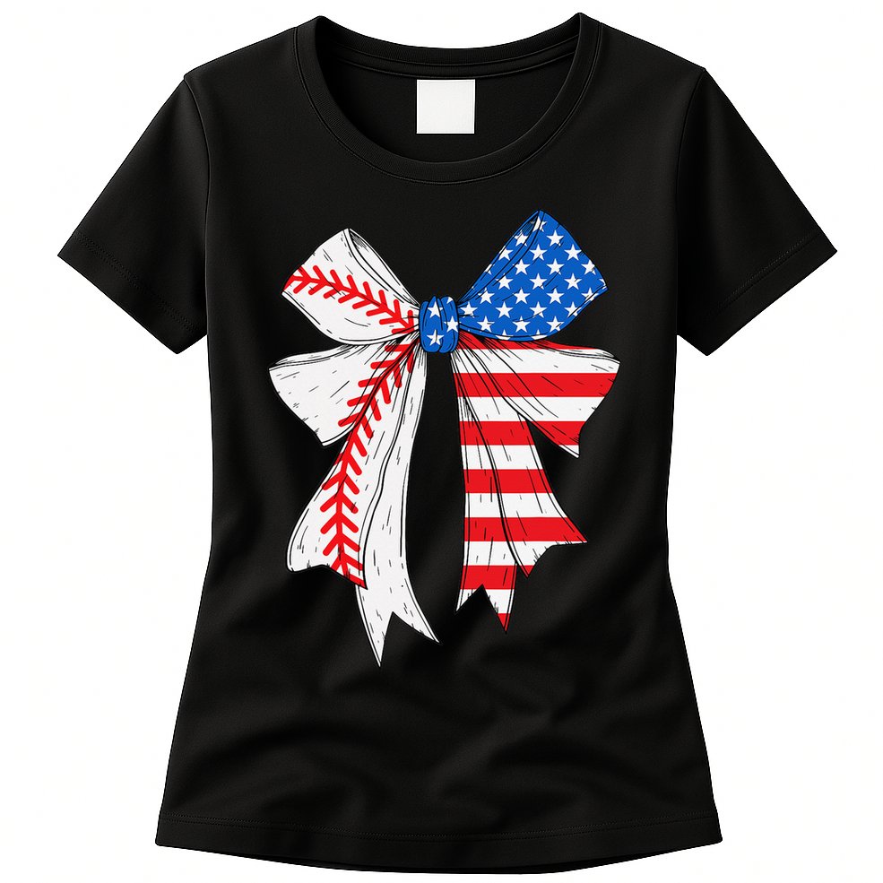 Baseball 4th Of July Coquette Bow Women Baseball Mom Womens T-Shirt