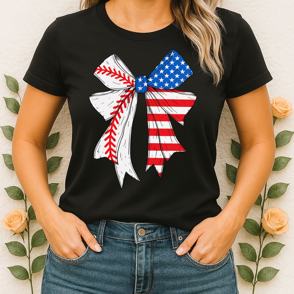 Baseball 4th Of July Coquette Bow Women Baseball Mom Womens T-Shirt
