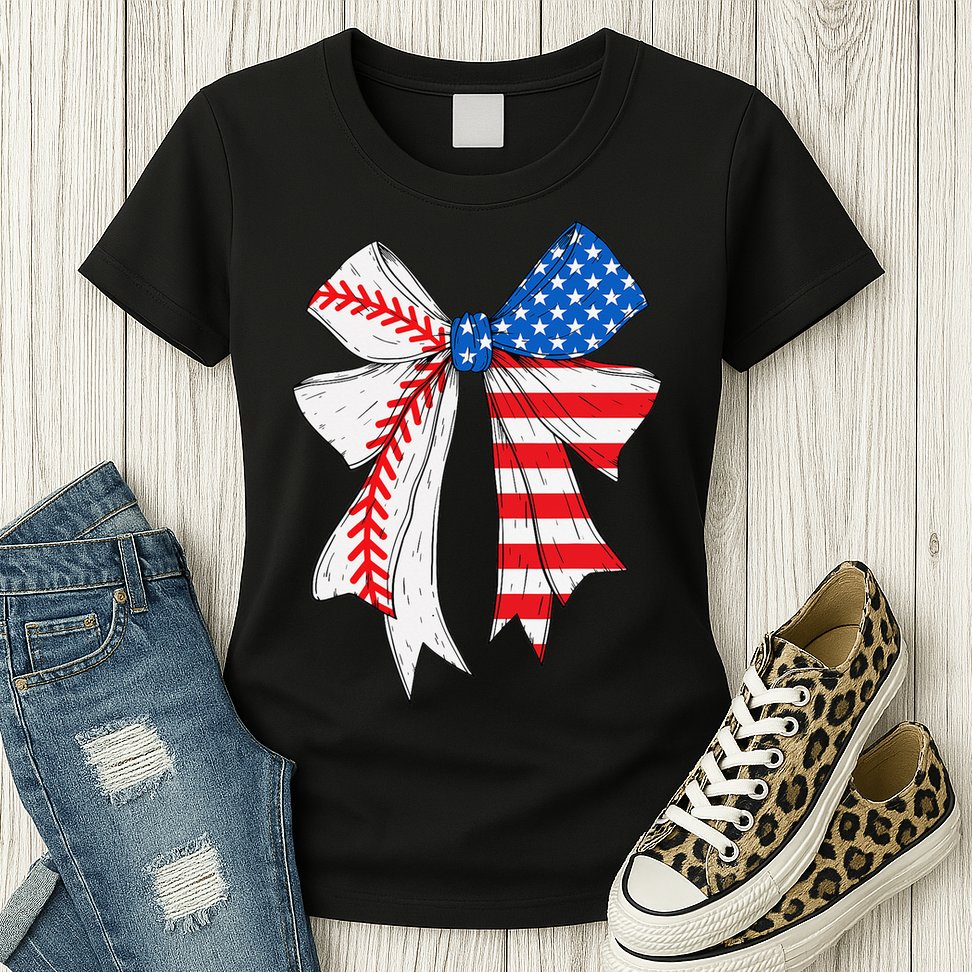 Baseball 4th Of July Coquette Bow Women Baseball Mom Womens T-Shirt