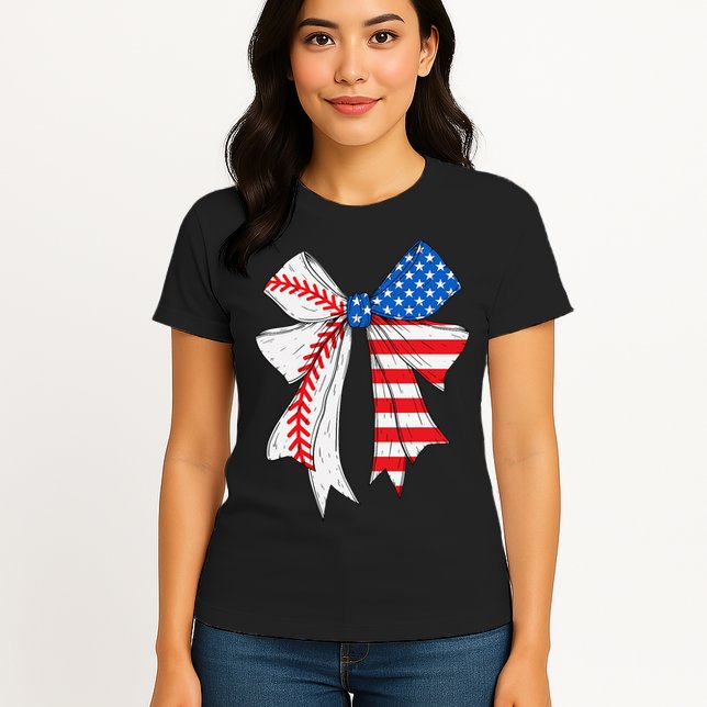 Baseball 4th Of July Coquette Bow Women Baseball Mom Womens T-Shirt