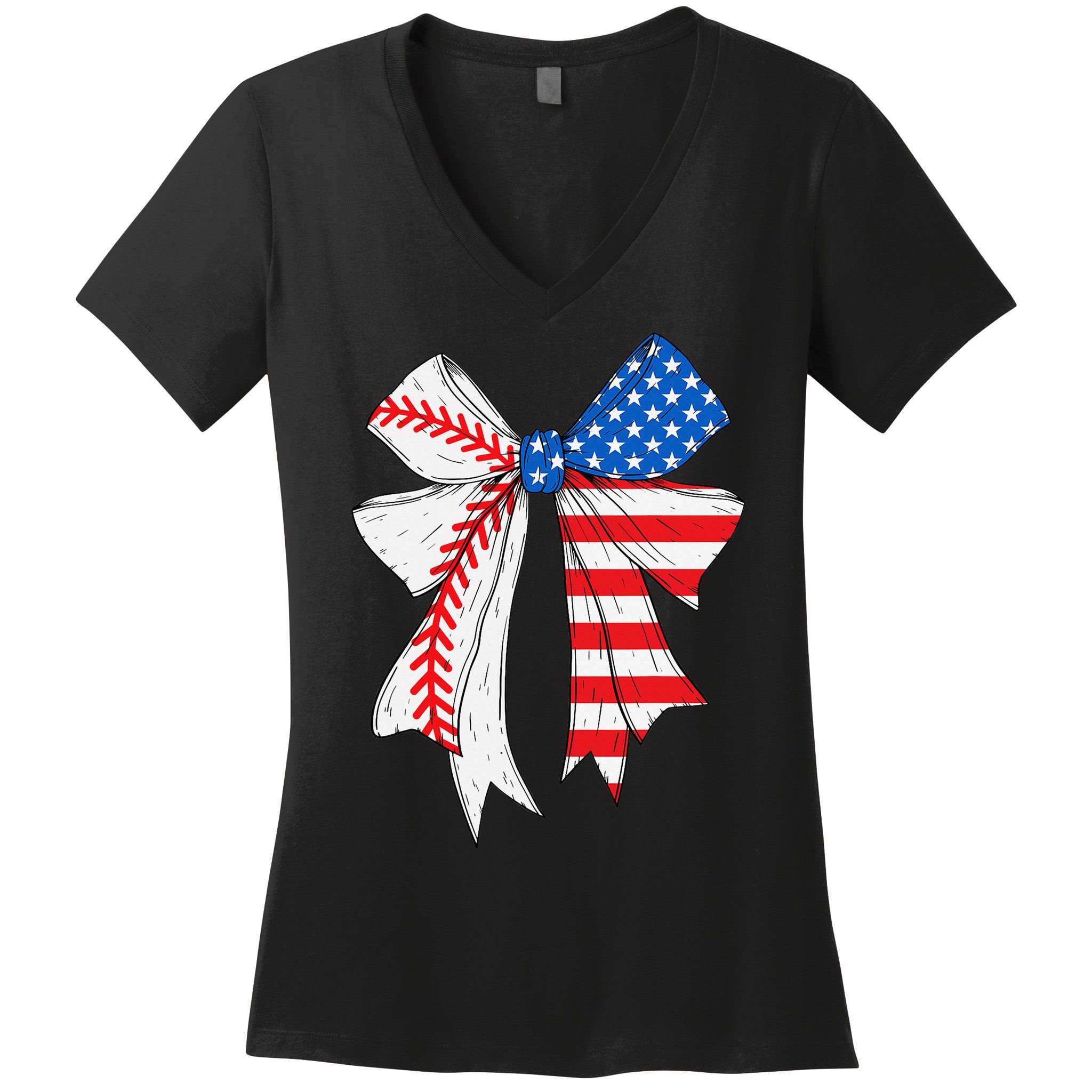 Baseball 4th Of July Coquette Bow Women Baseball Mom Women's V-Neck T-Shirt