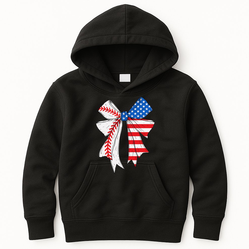 Baseball 4th Of July Coquette Bow Women Baseball Mom Kids Hoodie