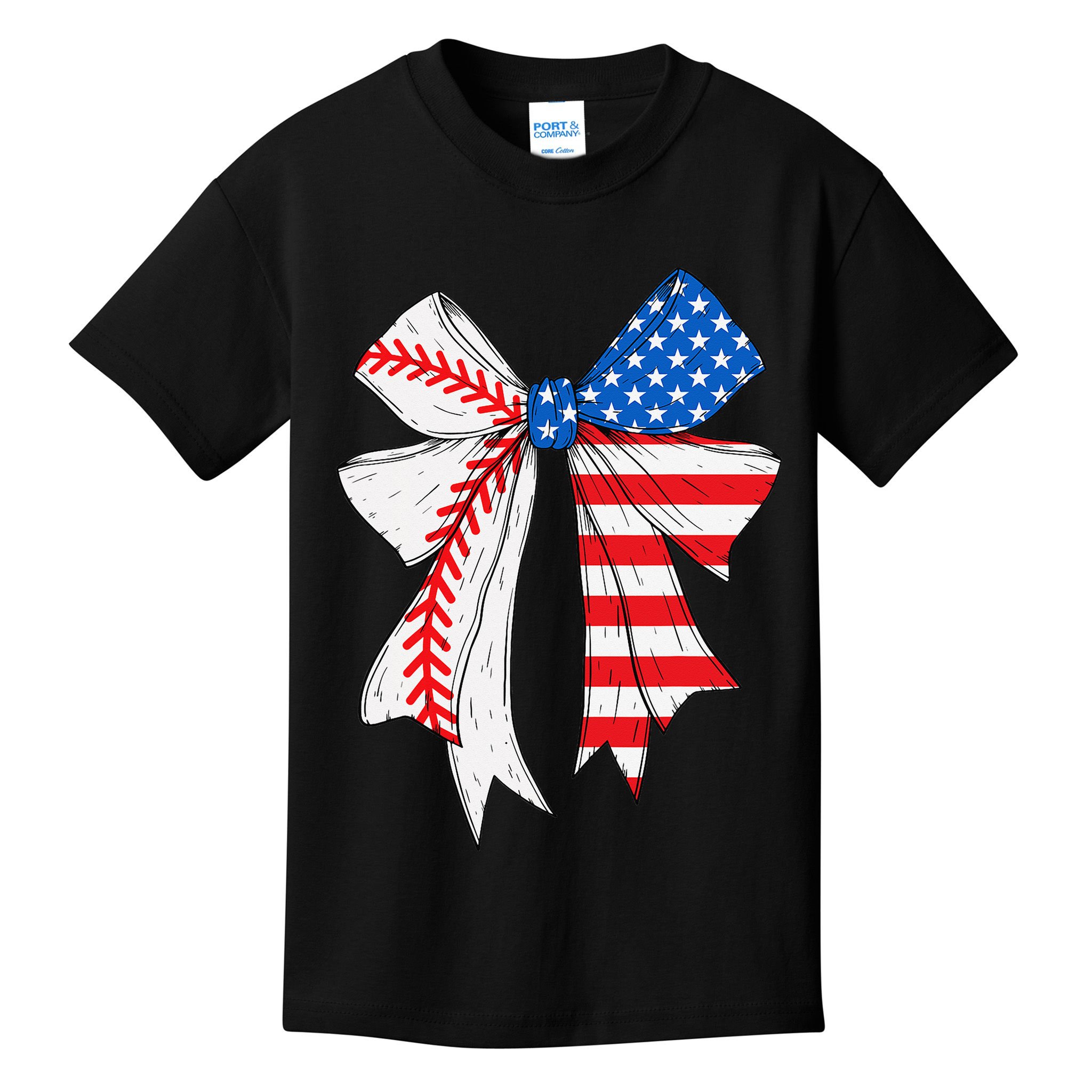 Baseball 4th Of July Coquette Bow Women Baseball Mom Kids T-Shirt