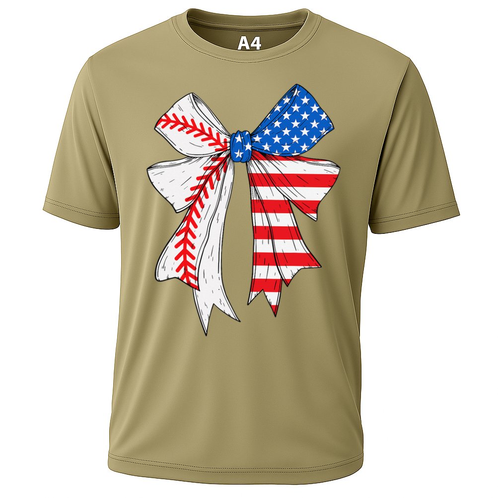 Baseball 4th Of July Coquette Bow Women Baseball Mom Cooling Performance Crew T-Shirt