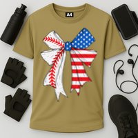 Baseball 4th Of July Coquette Bow Women Baseball Mom Cooling Performance Crew T-Shirt
