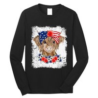 Bleached 4th Of July Long Haired Calf USA Patriotic Cow Long Sleeve Shirt