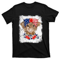 Bleached 4th Of July Long Haired Calf USA Patriotic Cow T-Shirt