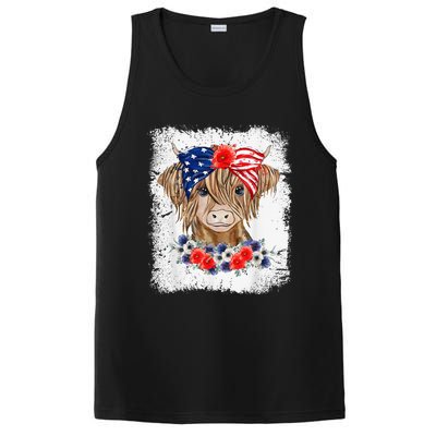 Bleached 4th Of July Long Haired Calf USA Patriotic Cow PosiCharge Competitor Tank