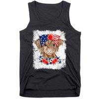 Bleached 4th Of July Long Haired Calf USA Patriotic Cow Tank Top