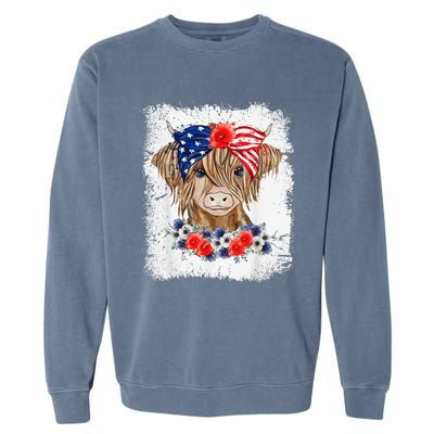 Bleached 4th Of July Long Haired Calf USA Patriotic Cow Garment-Dyed Sweatshirt