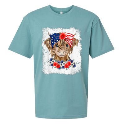 Bleached 4th Of July Long Haired Calf USA Patriotic Cow Sueded Cloud Jersey T-Shirt