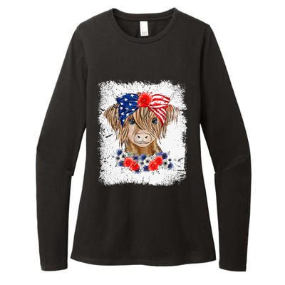 Bleached 4th Of July Long Haired Calf USA Patriotic Cow Womens CVC Long Sleeve Shirt