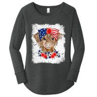 Bleached 4th Of July Long Haired Calf USA Patriotic Cow Women's Perfect Tri Tunic Long Sleeve Shirt