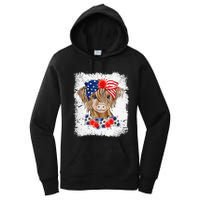 Bleached 4th Of July Long Haired Calf USA Patriotic Cow Women's Pullover Hoodie