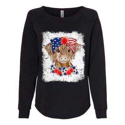 Bleached 4th Of July Long Haired Calf USA Patriotic Cow Womens California Wash Sweatshirt