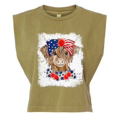 Bleached 4th Of July Long Haired Calf USA Patriotic Cow Garment-Dyed Women's Muscle Tee