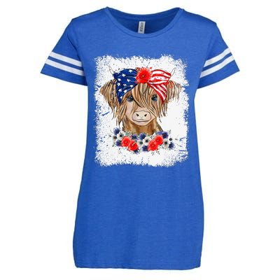 Bleached 4th Of July Long Haired Calf USA Patriotic Cow Enza Ladies Jersey Football T-Shirt