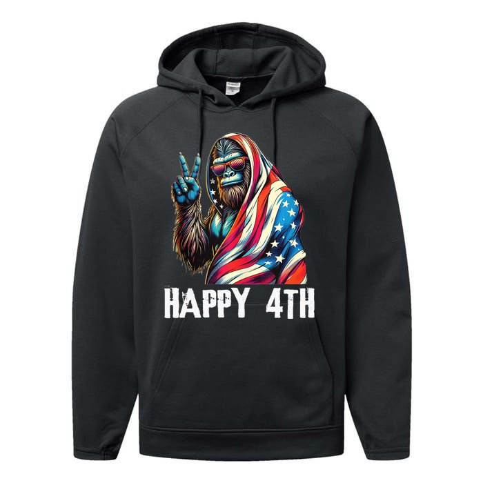 Bigfoot 4th Of July Happy 4th Patriotic Usa Teens Performance Fleece Hoodie