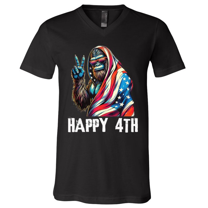 Bigfoot 4th Of July Happy 4th Patriotic Usa Teens V-Neck T-Shirt