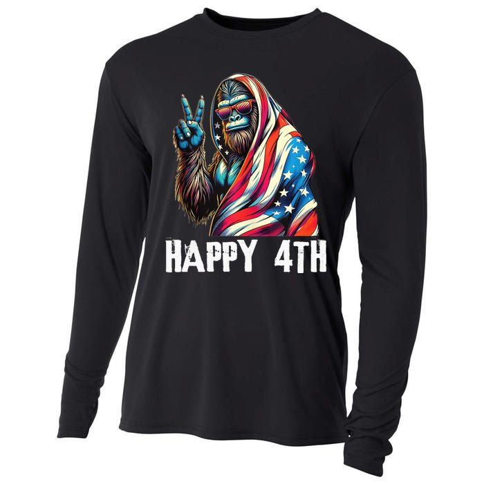 Bigfoot 4th Of July Happy 4th Patriotic Usa Teens Cooling Performance Long Sleeve Crew