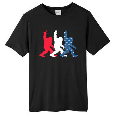 Bigfoot 4th Of July Sasquatch American Flag Patriotic USA Tall Fusion ChromaSoft Performance T-Shirt