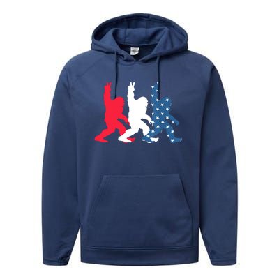 Bigfoot 4th Of July Sasquatch American Flag Patriotic USA Performance Fleece Hoodie