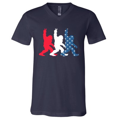 Bigfoot 4th Of July Sasquatch American Flag Patriotic USA V-Neck T-Shirt