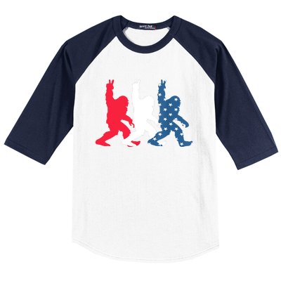 Bigfoot 4th Of July Sasquatch American Flag Patriotic USA Baseball Sleeve Shirt