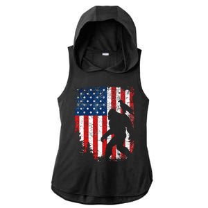 Bigfoot 4th of July Bald Eagle American USA Flag Patriotic Ladies PosiCharge Tri-Blend Wicking Draft Hoodie Tank