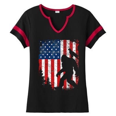 Bigfoot 4th of July Bald Eagle American USA Flag Patriotic Ladies Halftime Notch Neck Tee