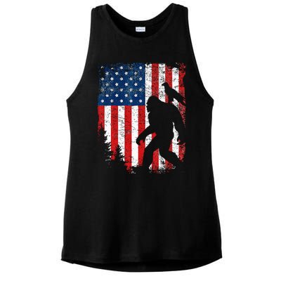 Bigfoot 4th of July Bald Eagle American USA Flag Patriotic Ladies PosiCharge Tri-Blend Wicking Tank