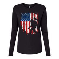 Bigfoot 4th of July Bald Eagle American USA Flag Patriotic Womens Cotton Relaxed Long Sleeve T-Shirt