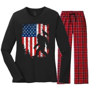 Bigfoot 4th of July Bald Eagle American USA Flag Patriotic Women's Long Sleeve Flannel Pajama Set 